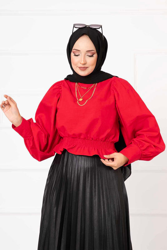 Blouse Hijab avec Taille Élastique, Vin