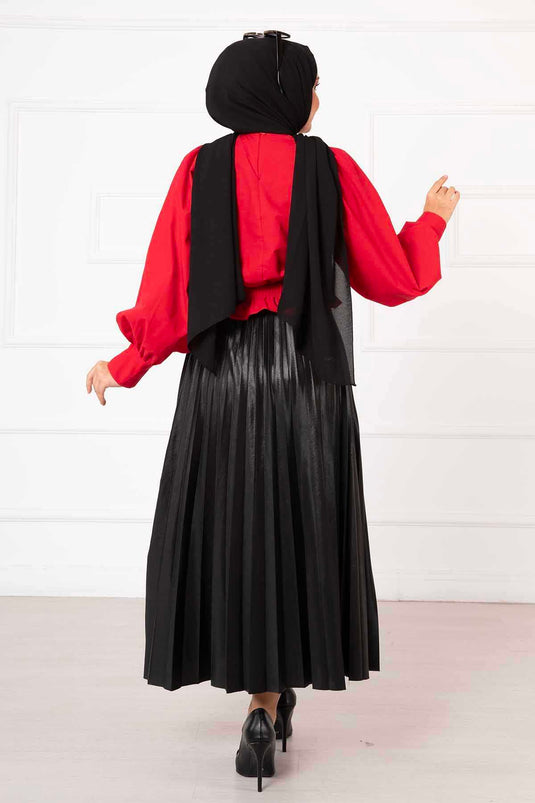 Blouse Hijab avec Taille Élastique, Vin