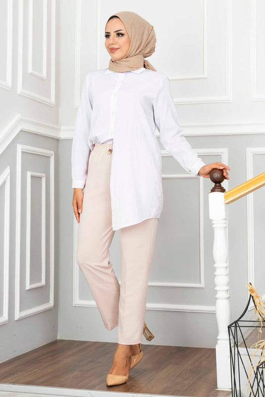 Pantalón Hijab Cintura Elástica Beige