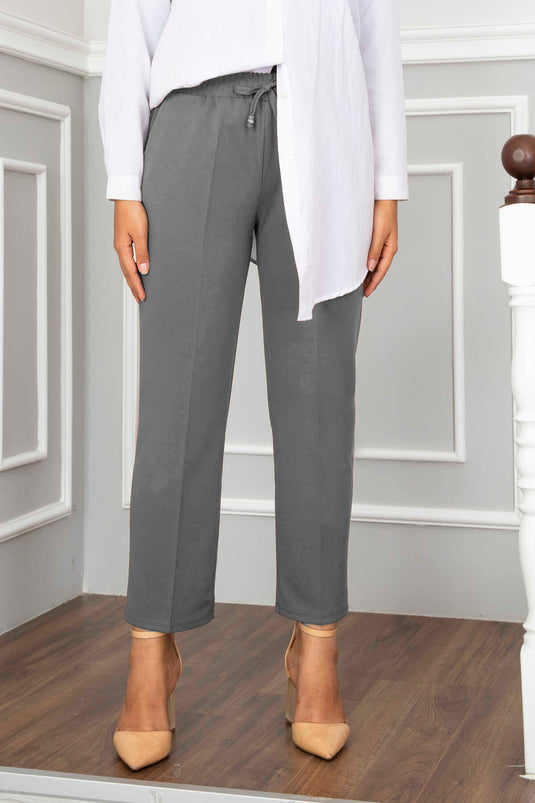 Gray Elastic Waist Modest Pants