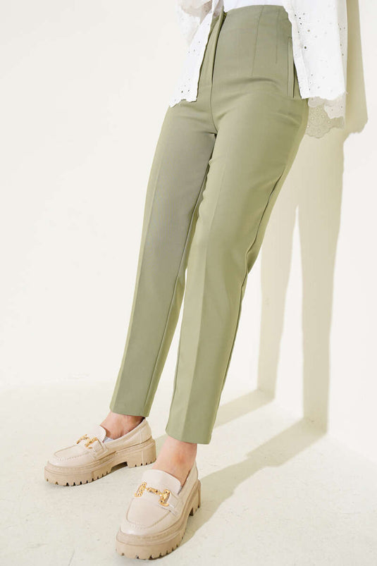 Buy Pencil Leg Fabric Trousers Sage Green