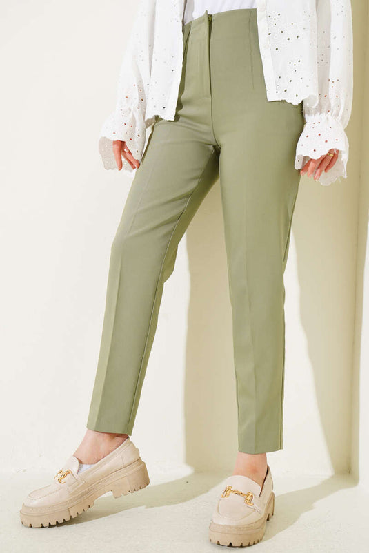 Pantalon skinny en tissu à taille pincée vert amande