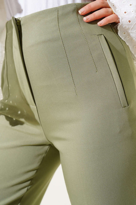 Buy Pencil Leg Fabric Trousers Sage Green