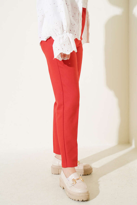 Buy Pencil Leg Fabric Trousers Brick