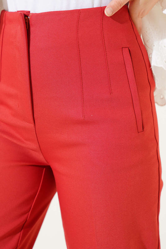 Buy Pencil Leg Fabric Trousers Brick