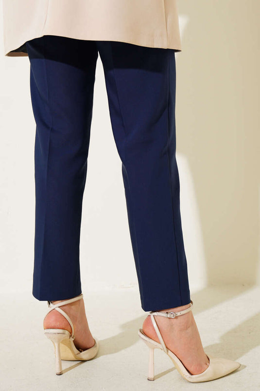 Buy Pencil Leg Fabric Trousers Navy Blue