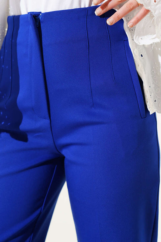 Buy Blue Wide Leg Fabric Trousers