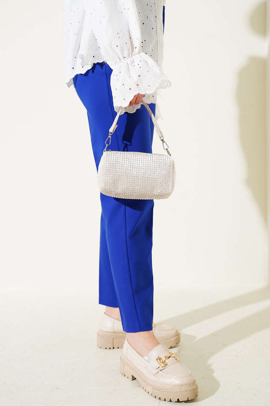 Buy Blue Wide Leg Fabric Trousers