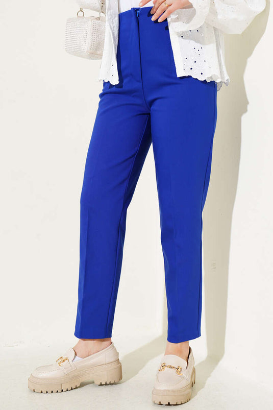 Buy Blue Wide Leg Fabric Trousers