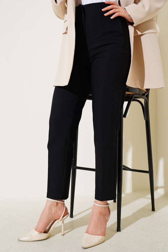 Buy Black Wide Leg Fabric Trousers