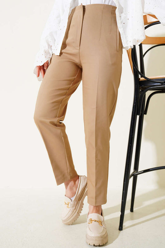 Buy Pencil Leg Fabric Trousers Mink