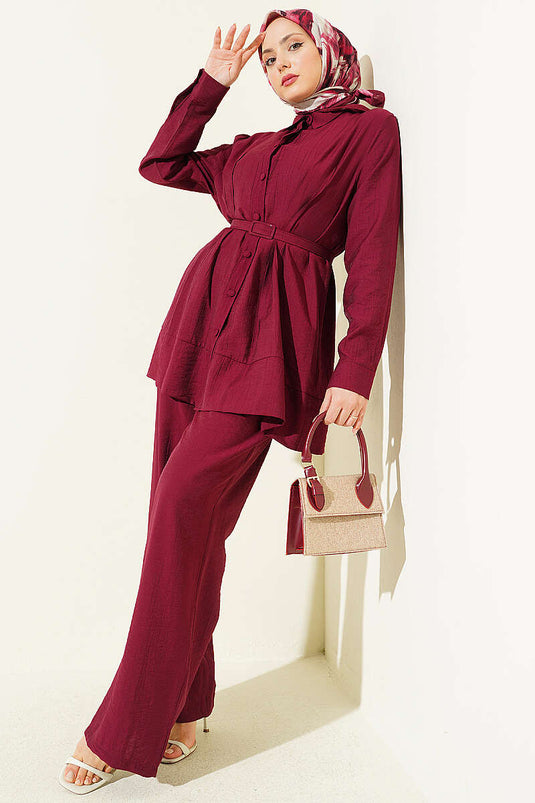 Buy Pencil Skirt and Belt Set in Burgundy