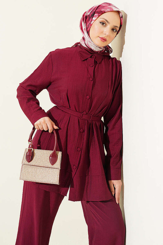 Buy Pencil Skirt and Belt Set in Burgundy