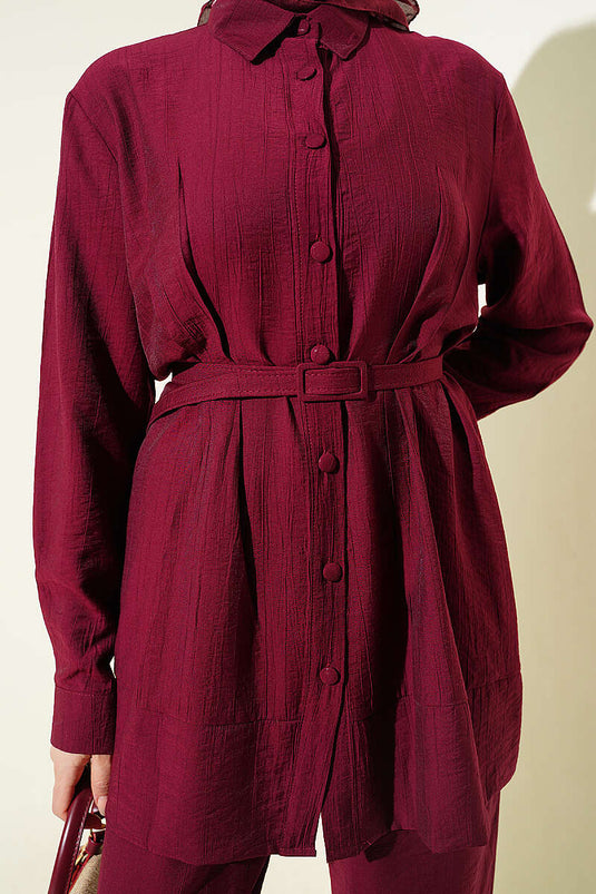 Buy Pencil Skirt and Belt Set in Burgundy