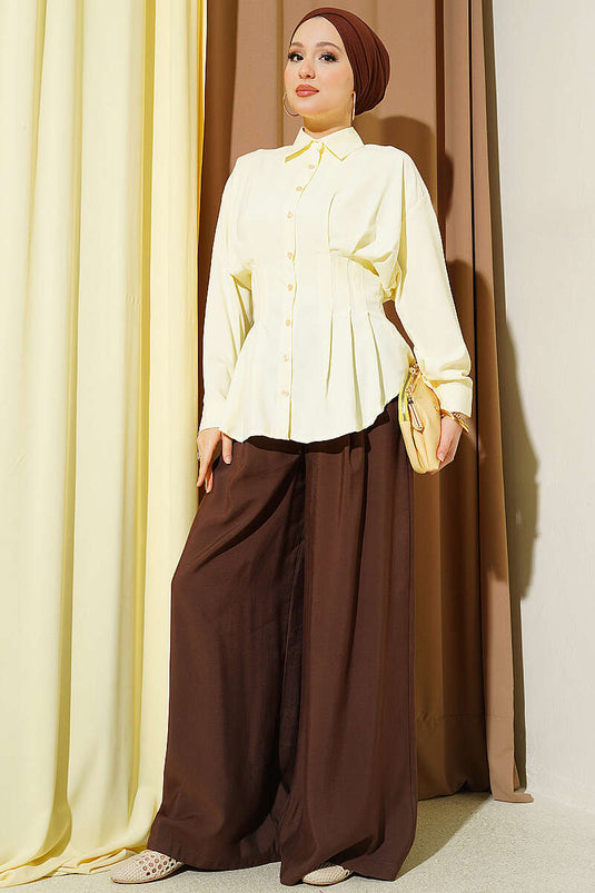 Buy Pleated Pencil Shirt Yellow