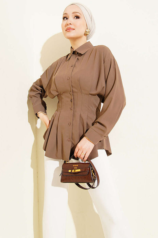 Chemise plissée à pince couleur vison