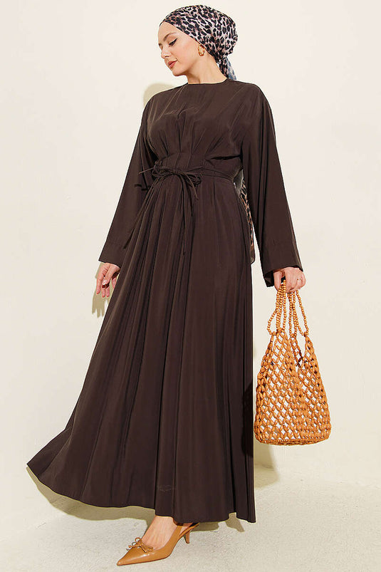 Robe en modal avec ceinture corde plissée Pensli couleur café