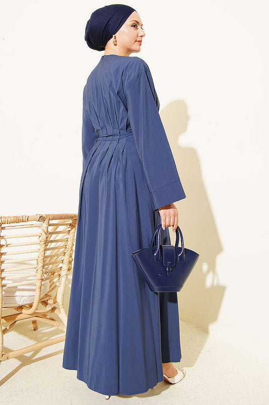 Buy Pencil Pleated Drawstring Waist Modal Dress Navy Blue