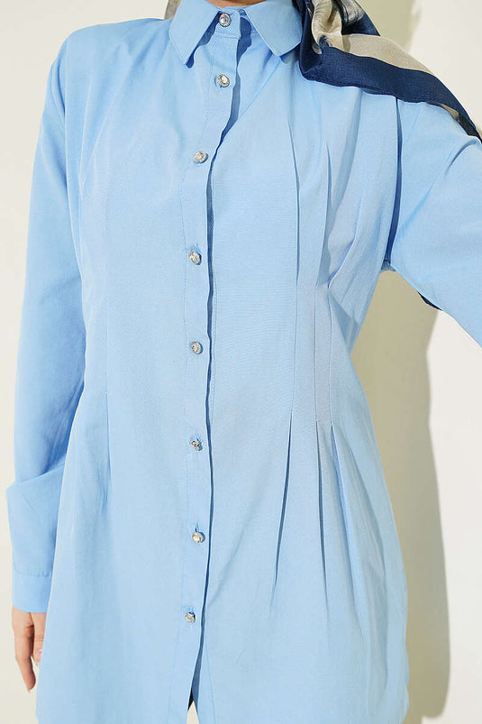 Kaufen Sie Bleistift-Hemd mit Stein-Knöpfen in Babyblau