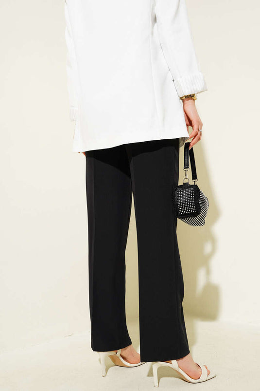 Beli Saten Bağcıklı Pantolon Siyah