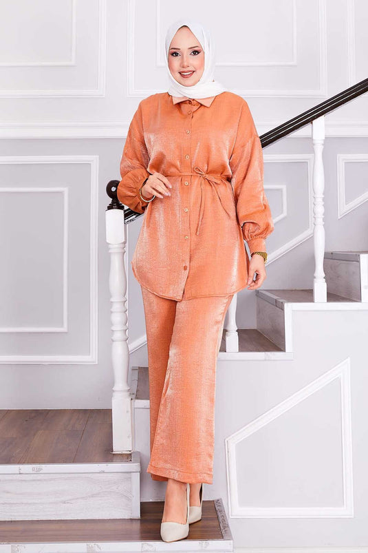 Beli Seyyar Bağcıklı Pantolonlu İkili Takım Somon