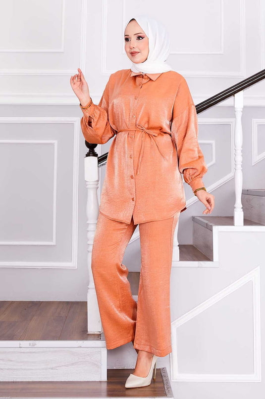Beli Seyyar Bağcıklı Pantolonlu İkili Takım Somon