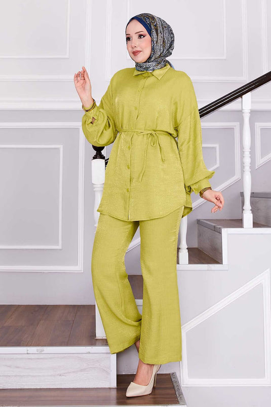 Waist Removable Laced Trousers Two Piece Set Oil Green