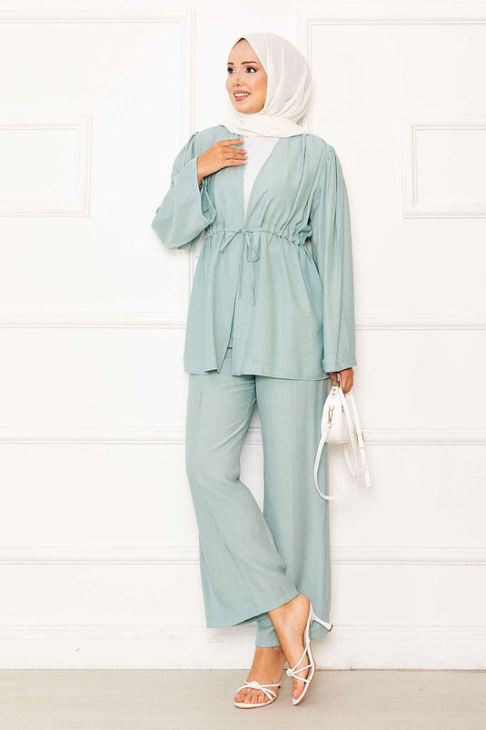 Ensemble deux pièces kimono avec ceinture à taille tunnel, menthe