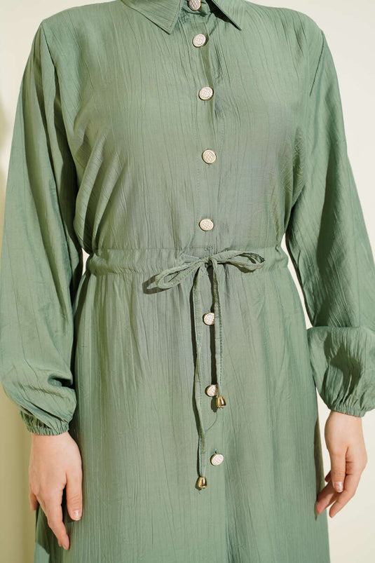 Buy Long Tunic Set with Buttoned Tulle in Pistachio Green