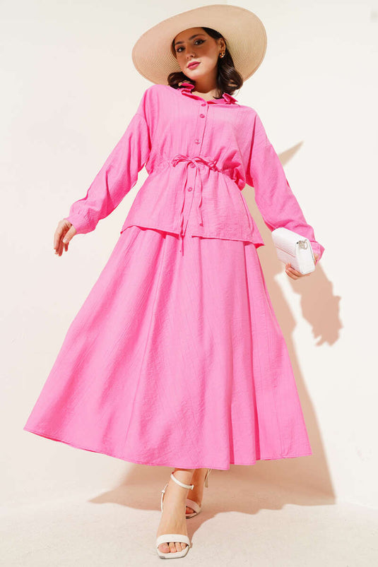 Ensemble deux pièces avec taille cintrée et jupe, fuchsia