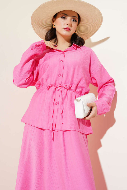 Ensemble deux pièces avec taille cintrée et jupe, fuchsia