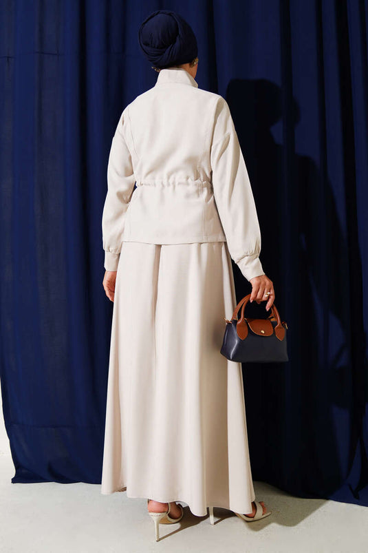 Beli Tünelli Etekli Tensel İkili Takım Bej