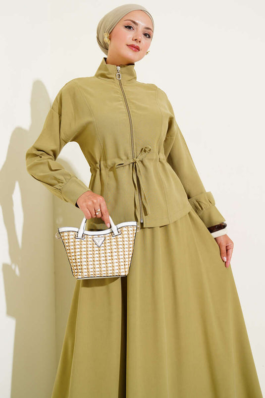 Beli Tünelli Etekli Tensel İkili Takım Çağla Yeşili