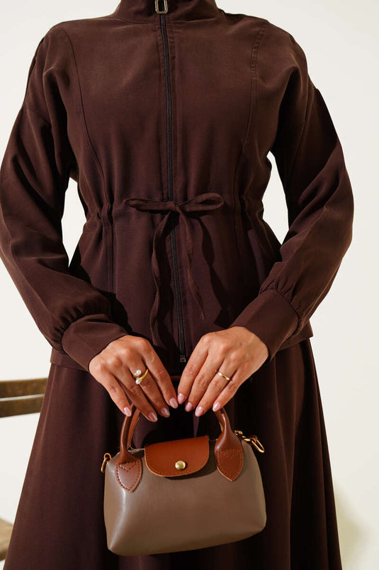 Beli Tünelli Etekli Tensel İkili Takım Kahve