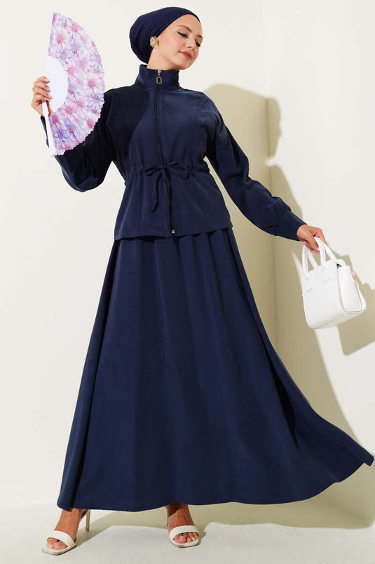 Beli Tünelli Etekli Tensel İkili Takım Lacivert