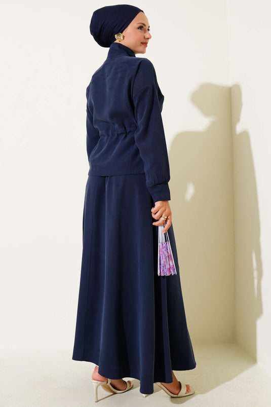 Beli Tünelli Etekli Tensel İkili Takım Lacivert