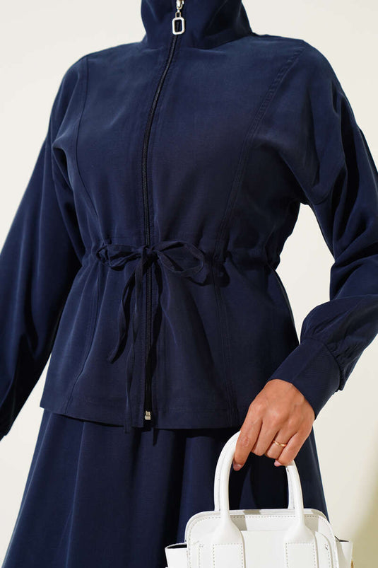 Beli Tünelli Etekli Tensel İkili Takım Lacivert