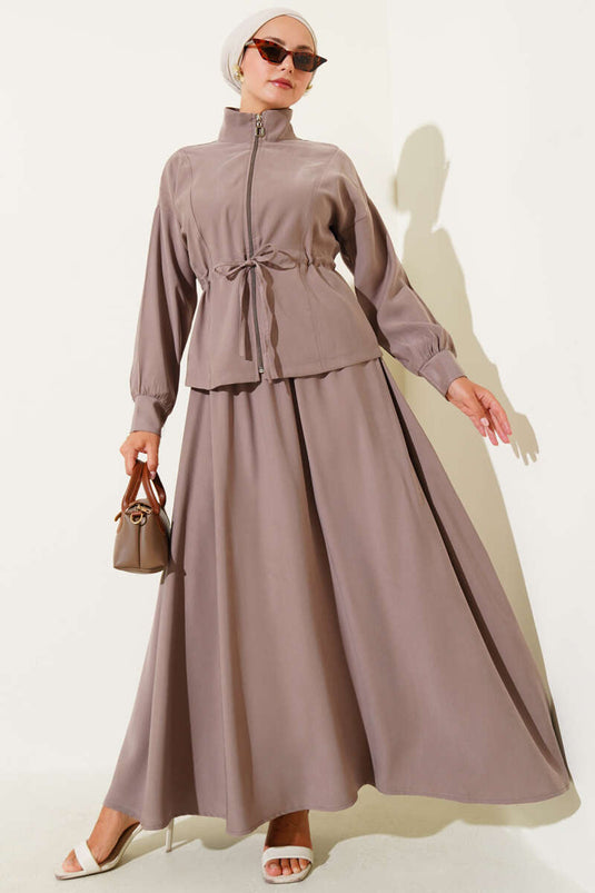 Beli Tünelli Etekli Tensel İkili Takım Vizon