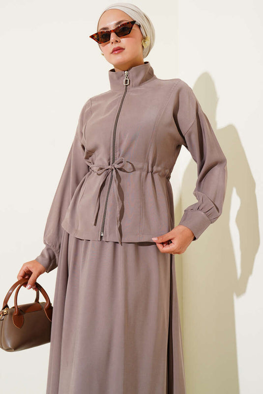 Beli Tünelli Etekli Tensel İkili Takım Vizon