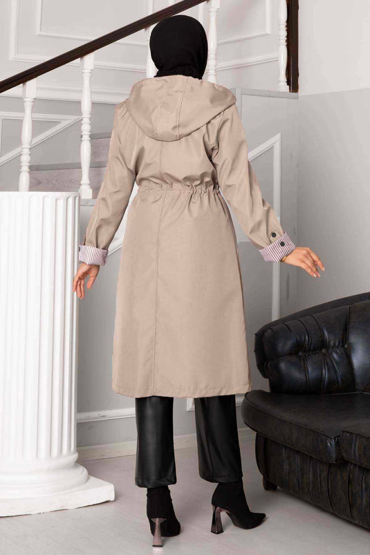 Beige Zippered Oversized Trench Coat Light Beige