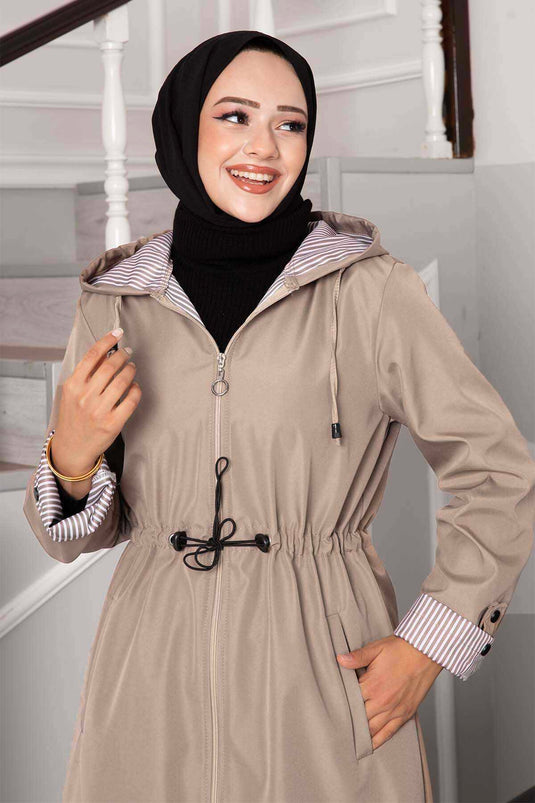 Beige Zippered Oversized Trench Coat Light Beige