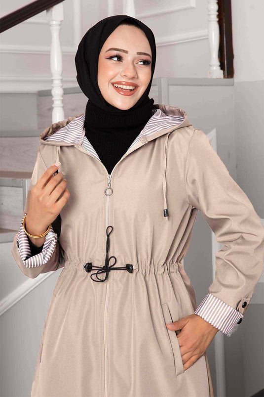 Cream Zippered Oversized Trench Coat