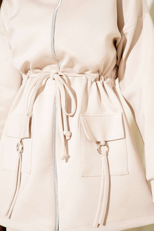 Beli Tünelli Fermuarlı Scuba İkili Takım Bej