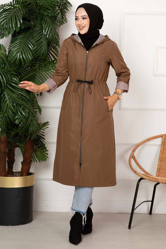 Trench-coat zippé avec taille tunnel Tan