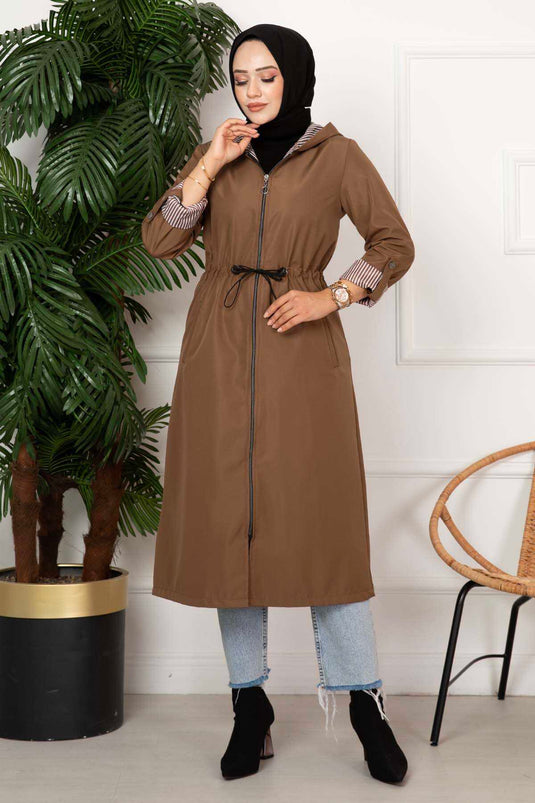 Trench-coat zippé avec taille tunnel Tan