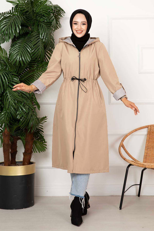 Beige Zippered Trench Coat