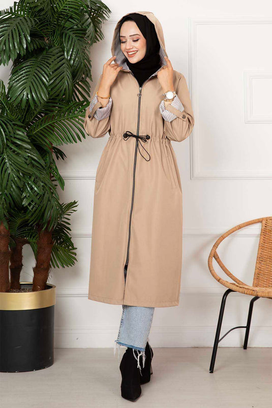 Beige Zippered Trench Coat