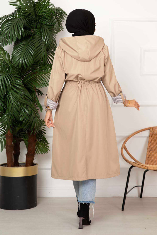 Beige Zippered Trench Coat