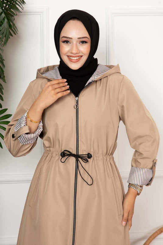 Beige Zippered Trench Coat