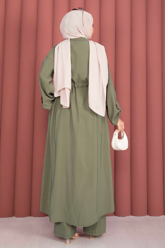 Beli Tünelli Fermuarlı Tunik Pantolon Takım Haki